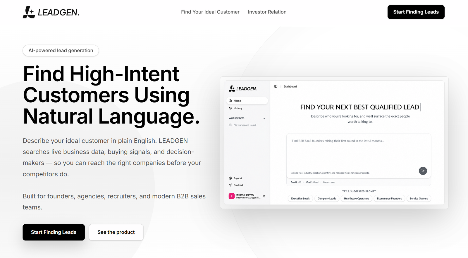 LEADGEN - SaaS Product Website project screenshot