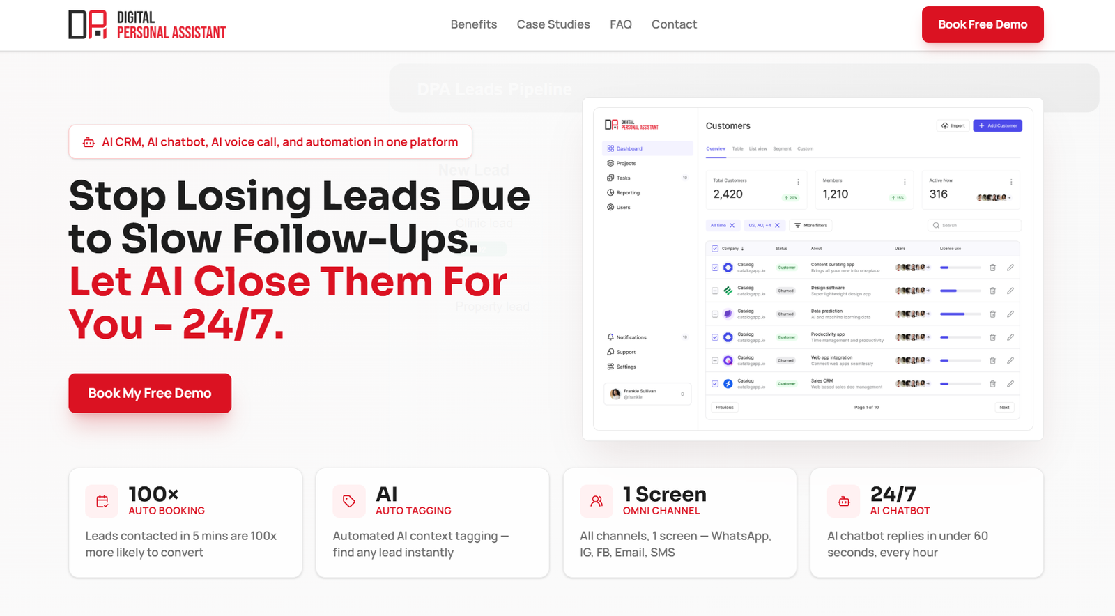DPA Leads - AI CRM Landing Page project screenshot
